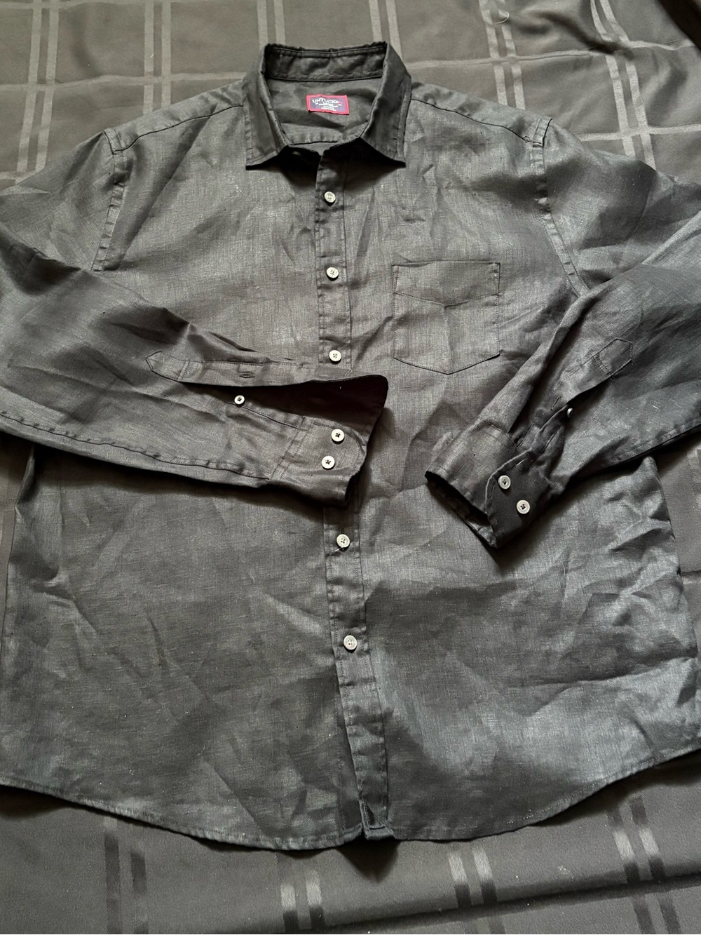 Mens UNTUCKit Shirt Large Black Wrinkle Resistant Linen button Up Long Sleeve